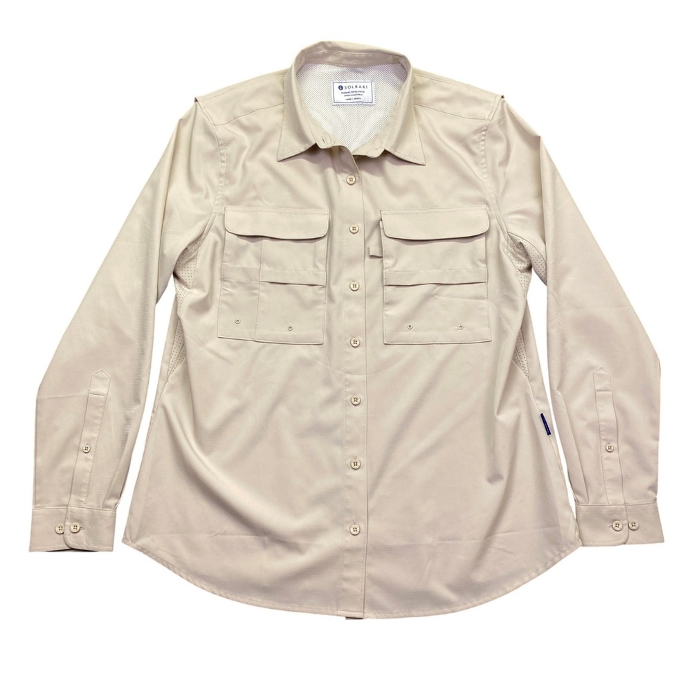 Solbari Womens UPF 50+ Hiking Shirt Beige L/S Utility Outdoor Sz L Australia